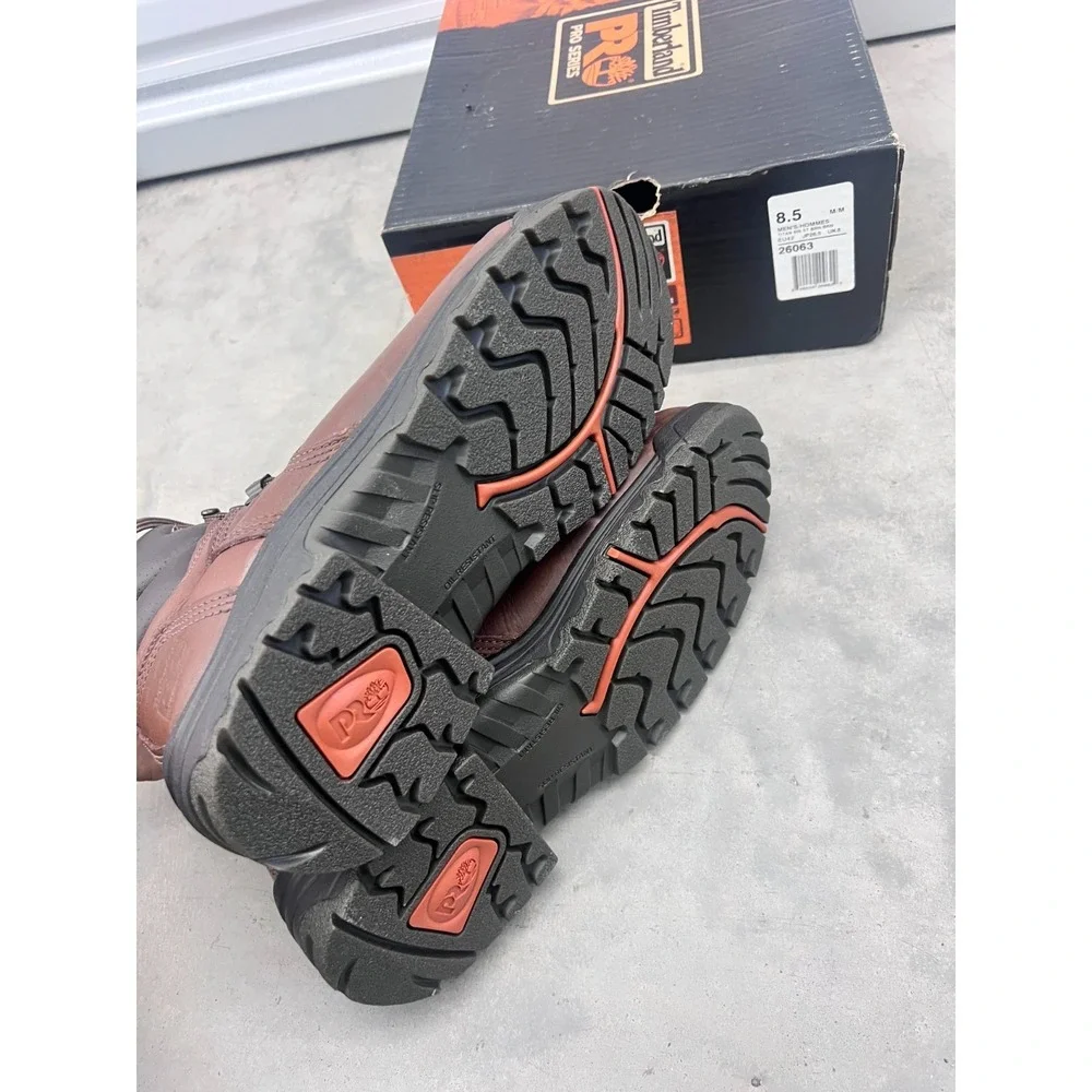 Timberland Pro Titan Work Boots Men US 8.5 Dark Brown Leather Lace Up Waterproof